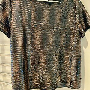 Yansi Fugel Sequin Top, Size M - Dark Brown (New Without Tags)